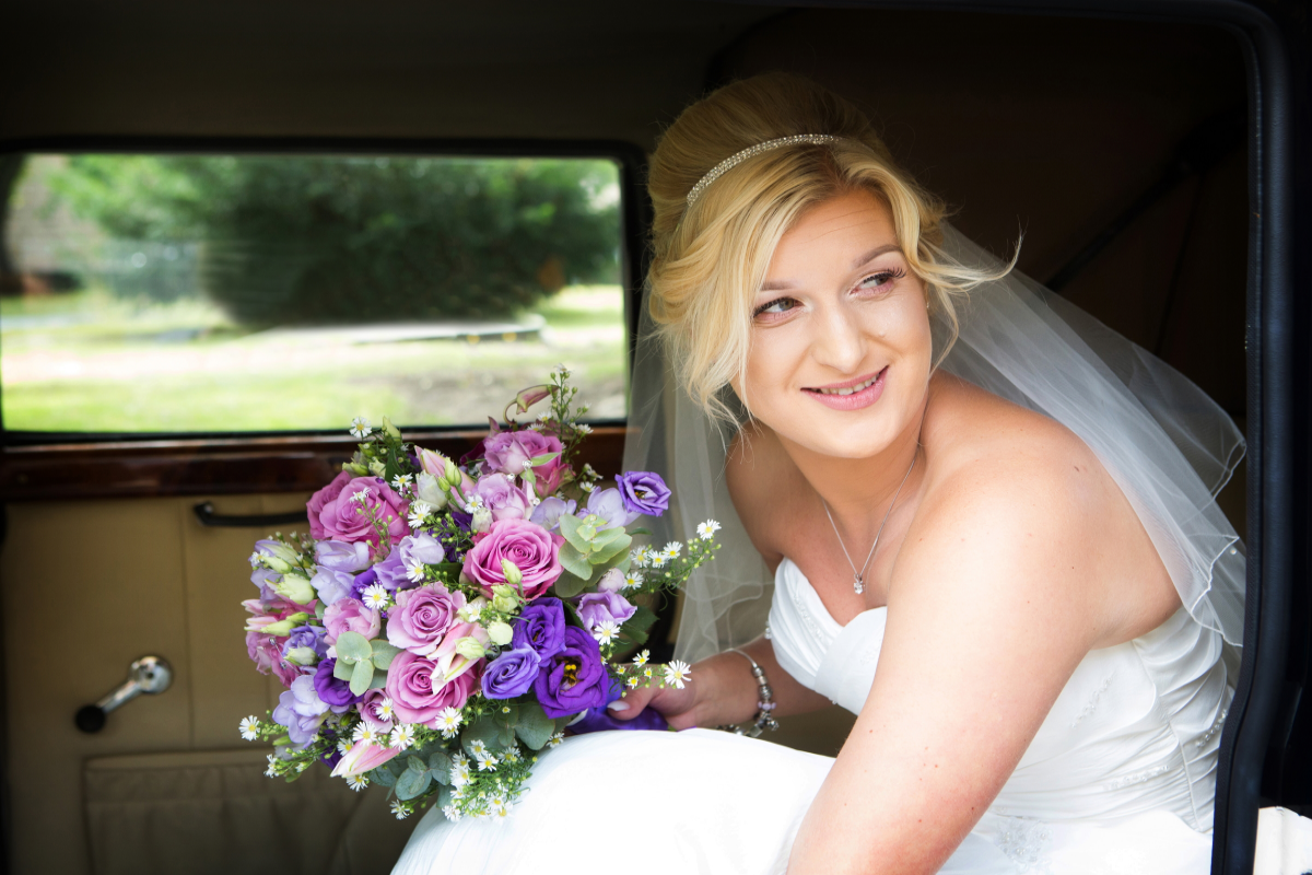 weddings rotherham bride sat in car.